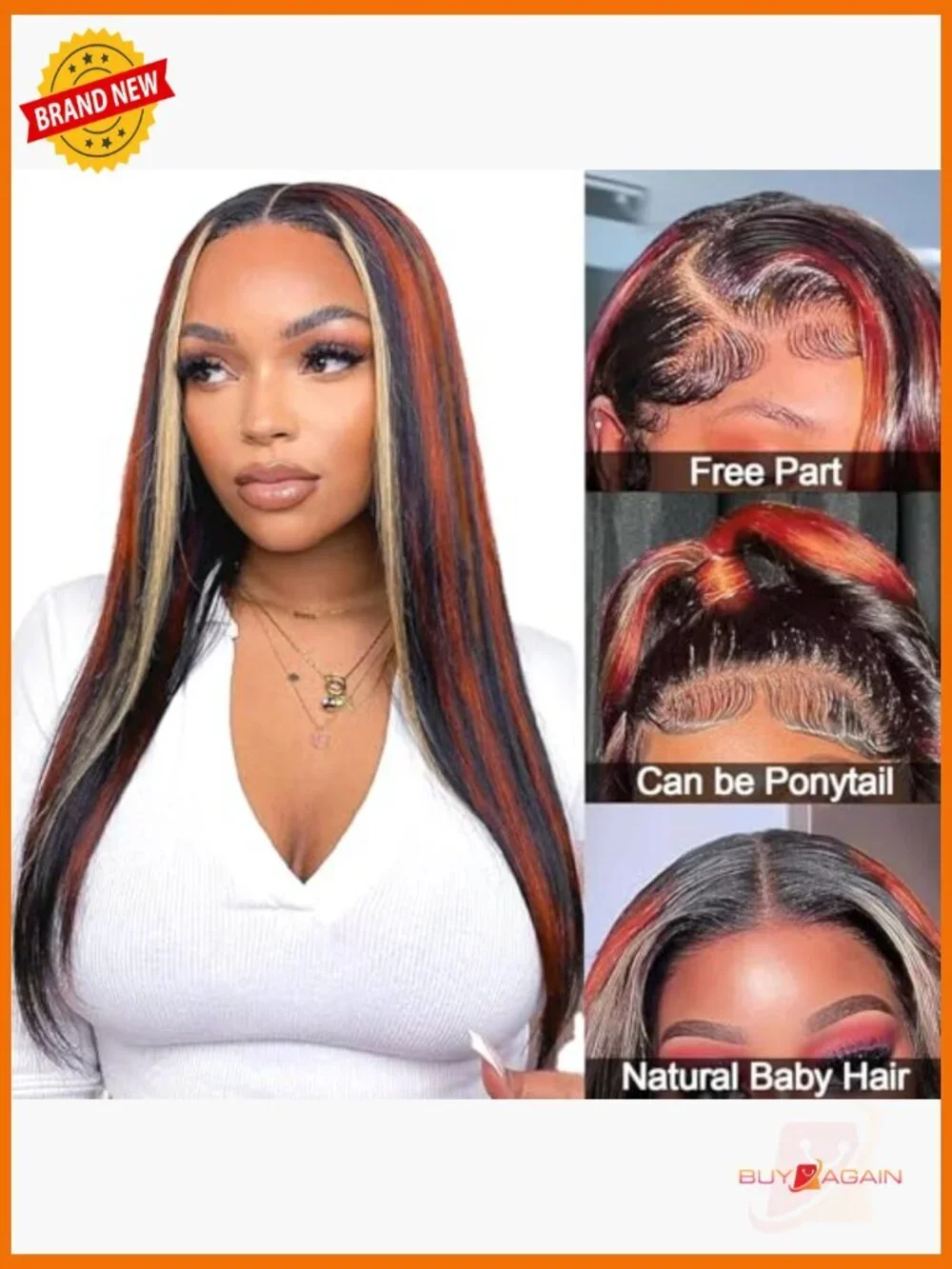 Straight Human Hair Lace Front Wig 13x4 180% Density Pre Plucked - Picture 2 of 6